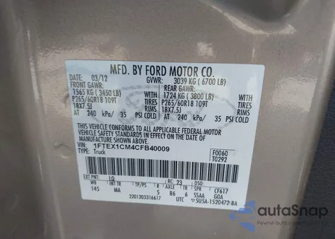 2012 Ford F-150 Xlt from USA, damaged, VIN 1FTEX1CM4CFB40009